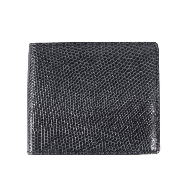PELLE MORBIDA ペッレ モルビダ 財布 ネイビー 紺 / リザードレザー 二つ折り ウォレット (LI004) / MADE IN JAPAN / ブランド ファッション 小物【メンズ】【中古】【K4446】