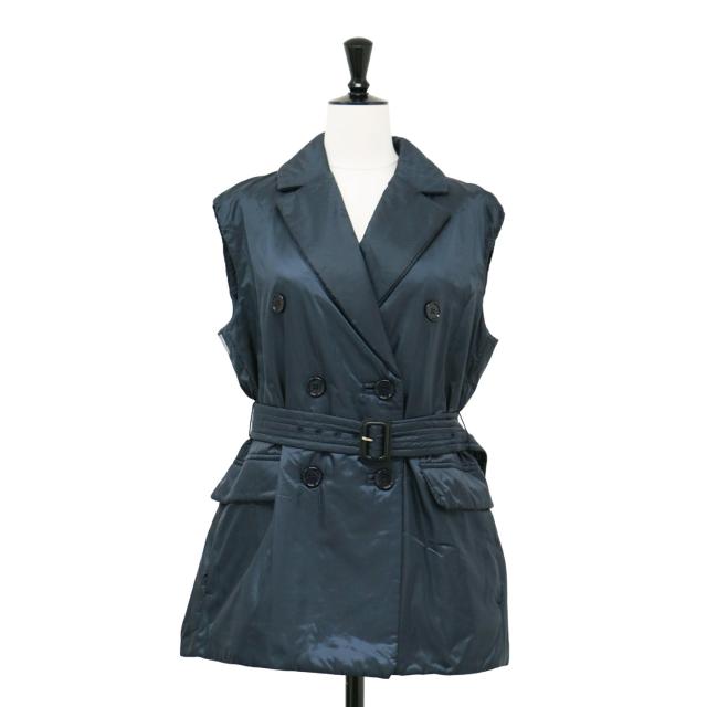 Max Mara The Cube. マックスマーラ ザ キューブ ベスト ネイビー 紺 サイズ:34(XS) / CAMELUXE ダブルブレスト ベスト / ジレ ベルト ロゴ 中綿 / トップス 羽織り【レディース】【中古】【K4446】