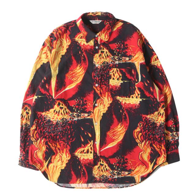 COOTIE クーティー シャツ サイズ:XL / 火山柄 オーバーサイズ コットンシャツ (Eruption Open-Neck Shirt) / ブラック レッド / トップス カジュアルシャツ 長袖【メンズ】【中古】【K4448】