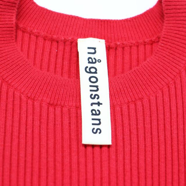 nagonstans ナゴンスタンス ワンピース レッド サイズ:36(S) / コットン カシミヤ ニット ワンピース / ロング クルーネック 長袖 Iライン リブ / トップス ドレス セーター【レディース】【中古】【K4448】