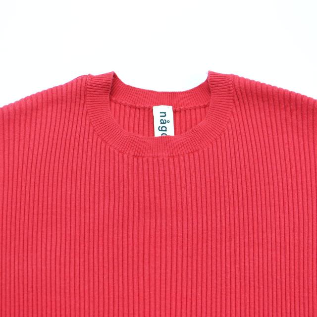 nagonstans ナゴンスタンス ワンピース レッド サイズ:36(S) / コットン カシミヤ ニット ワンピース / ロング クルーネック 長袖 Iライン リブ / トップス ドレス セーター【レディース】【中古】【K4448】