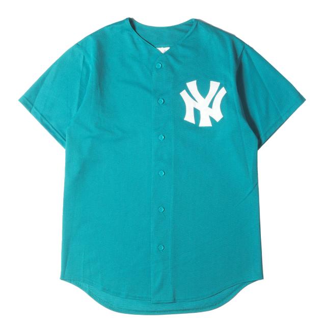 Majestic マジェスティック シャツ サイズ:M / 90s ニューヨーク・ヤンキース ベースボールシャツ / メッシュジャージ (USA製) / ターコイズグリーン / トップス カジュアルシャツ 半袖【メンズ】【中古】【K4451】