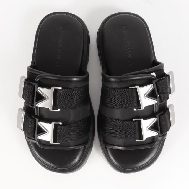 BOTTEGA VENETA ボッテガヴェネタ サイズ:39(25.0cm) 近年モデル テクニカル メッシュ ラムレザー コンビ スライド サンダル FLASH ブラック 黒 イタリア製 シューズ 靴【メンズ】【中古】【新品同様】【K4134】