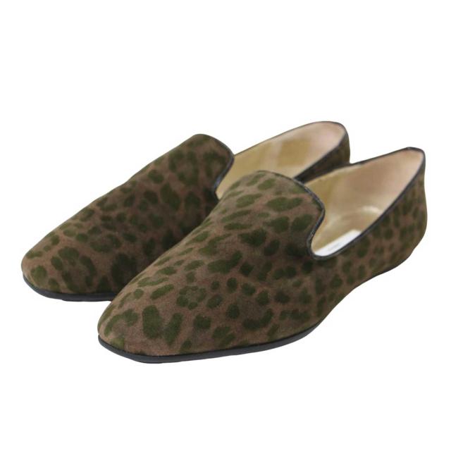 JIMMY CHOO ジミーチュウ ブラウン サイズ:35 1/2(22.5cm) / スエード レオパード スリッポン / ローファー フラット ヒョウ柄 ロゴ / イタリア製 / ブランド シューズ 靴【レディース】【中古】【K4369】