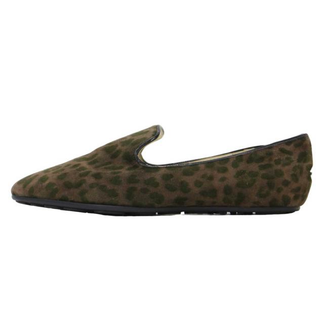JIMMY CHOO ジミーチュウ ブラウン サイズ:35 1/2(22.5cm) / スエード レオパード スリッポン / ローファー フラット ヒョウ柄 ロゴ / イタリア製 / ブランド シューズ 靴【レディース】【中古】【K4369】
