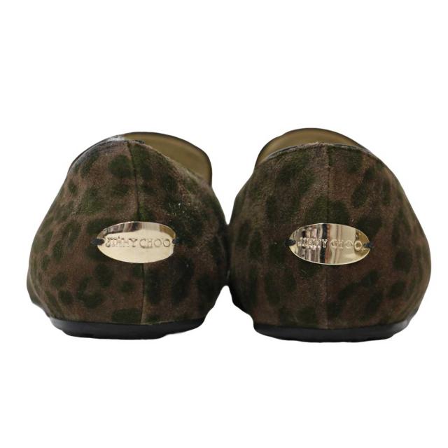 JIMMY CHOO ジミーチュウ ブラウン サイズ:35 1/2(22.5cm) / スエード レオパード スリッポン / ローファー フラット ヒョウ柄 ロゴ / イタリア製 / ブランド シューズ 靴【レディース】【中古】【K4369】