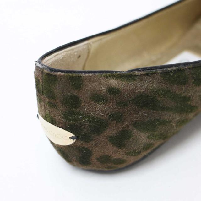 JIMMY CHOO ジミーチュウ ブラウン サイズ:35 1/2(22.5cm) / スエード レオパード スリッポン / ローファー フラット ヒョウ柄 ロゴ / イタリア製 / ブランド シューズ 靴【レディース】【中古】【K4369】