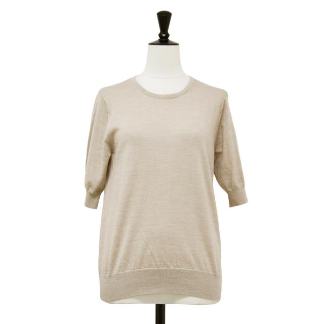 23区 ニジュウサンク ニット ベージュ サイズ:38(M) / サステナブルウール 半袖 ニット / クルーネック ハイゲージ / トップス セーター プルオーバー【レディース】【K4456】