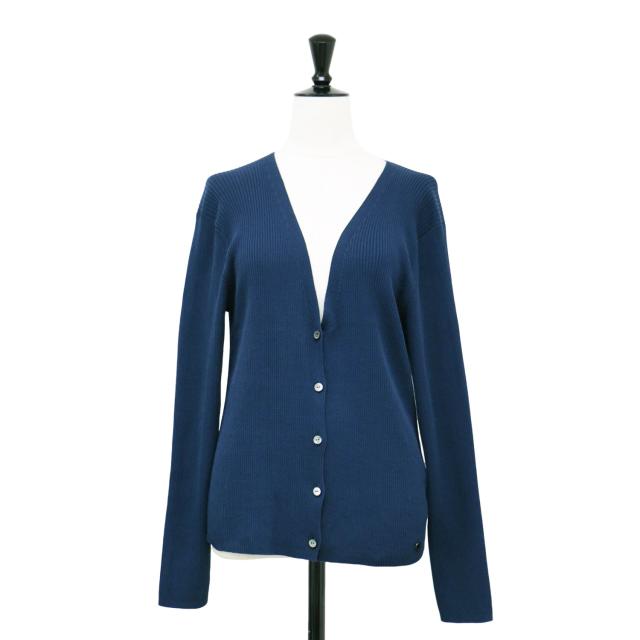 MACKINTOSH LONDON マッキントッシュ ロンドン カーディガン ネイビー 紺 サイズ:40(L) / ハイツイスト リブ コットン カーディガン / ニット Vネック 長袖 / トップス セーター【レディース】【中古】【美品】【K4458】