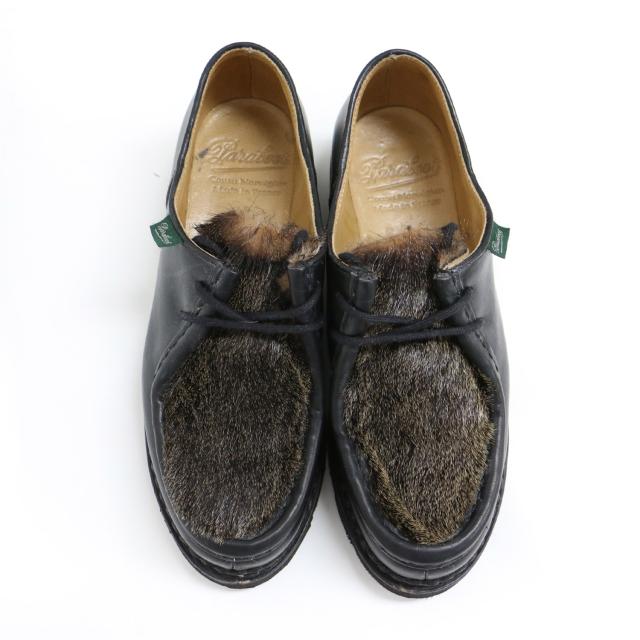 Paraboot パラブーツ ブラック 黒 サイズ:UK4(23.5cm) / ミカエル グリフ2 チロリアンシューズ / MICHAEL GRIFF ？ / ラバーソール ハラコ ファー リスレザー / フランス製 / ブランド 靴【レディース】【中古】【K4460】
