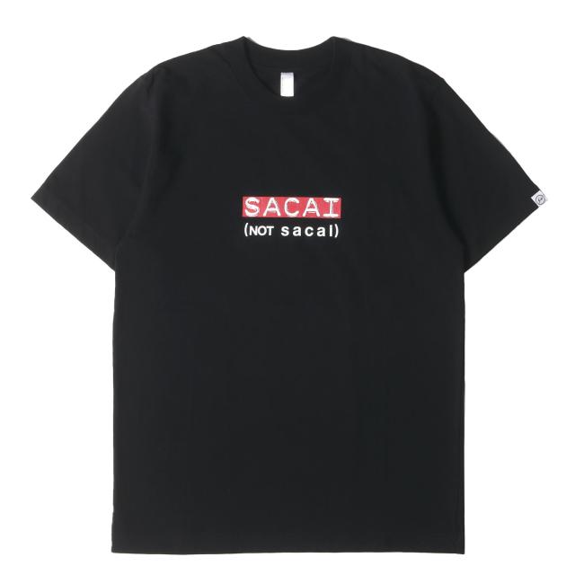 Sacai サカイ Tシャツ サイズ:1 / fragment design BOXロゴ クルーネック Tシャツ / ブラック 黒 / トップス カットソー 半袖 / コラボ【メンズ】【中古】【美品】【K4466】