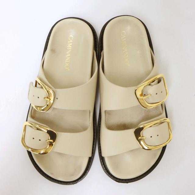 CAMINANDO カミナンド サンダル アイボリー ゴールド サイズ:6(23.0cm) / ダブル バックル レザー サンダル / フラット ボリュームソール ベルト / ブランド シューズ 靴【レディース】【中古】【K4462】