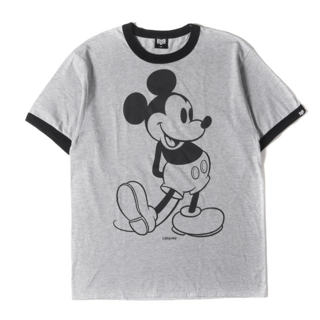 BOUNTY HUNTER バウンティーハンター Tシャツ サイズ:XL / Disney ミッキーマウス リンガー Tシャツ / ヘザーグレー ブラック / トップス カットソー 半袖 / コラボ【メンズ】【中古】【美品】【K4463】