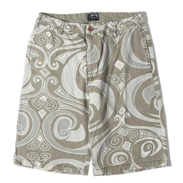 STUSSY ステューシー パンツ サイズ:30 / 00s 総柄グラフィック コットンツイル ショーツ / カーキ / ボトムス ショートパンツ ズボン【メンズ】【中古】【K4464】