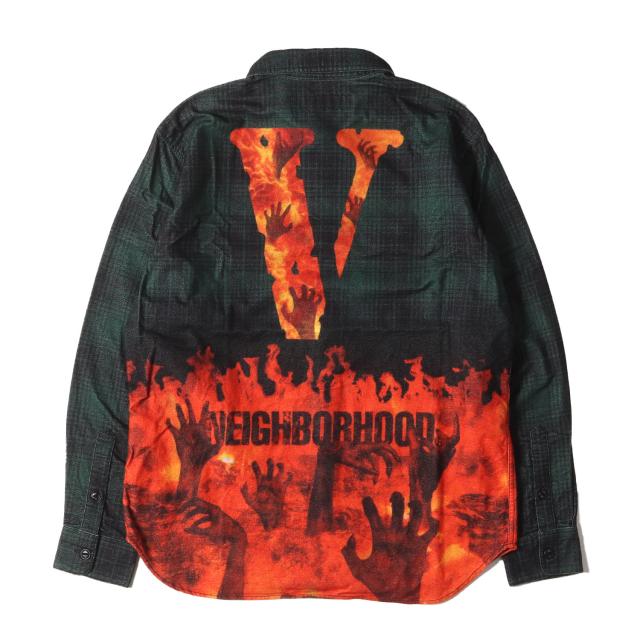 NEIGHBORHOOD ネイバーフッド シャツ サイズ:M 19SS VLONE ファイヤー グラフィック チェック ネルシャツ MHVL. LUBERS / C-SHIRT.LS グリーン トップス カジュアルシャツ 長袖 コラボ【メンズ】【中古】【美品】【K4210】