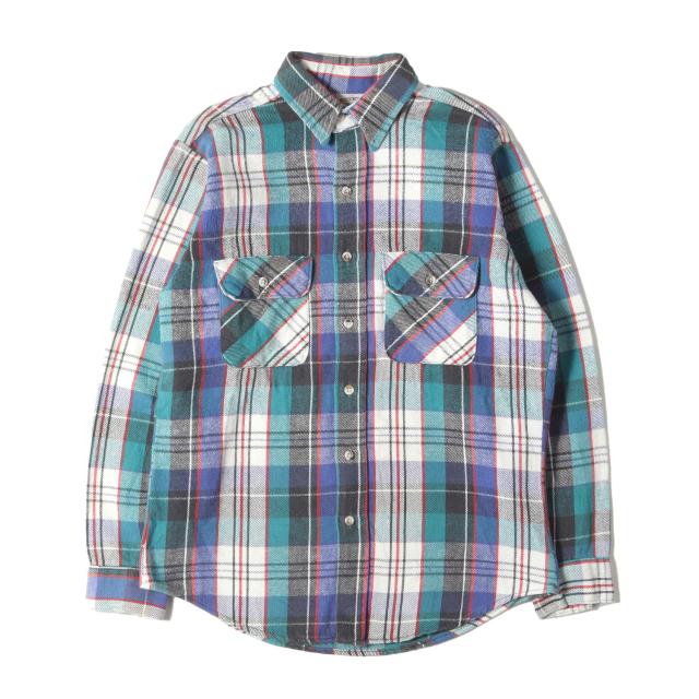 FIVE BROTHER ファイブブラザー シャツ サイズM 90s ヘビー チェック フランネルシャツ ブルー グリーン トップス カジュアルシャツ 長袖【メンズ】【中古】【K4238】