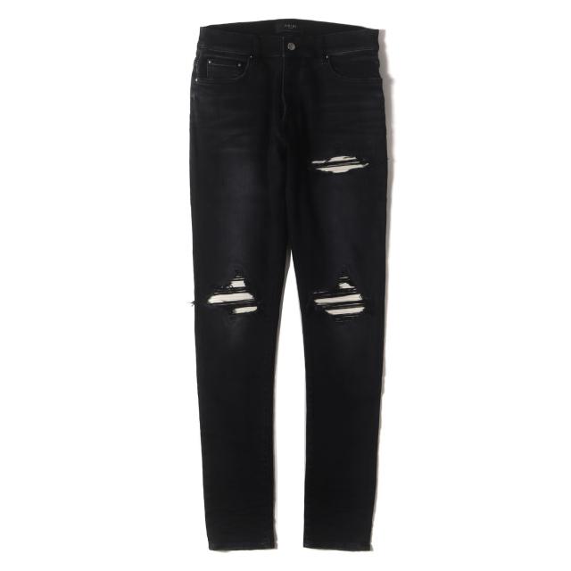 AMIRI アミリ パンツ サイズ:30 / 24AW クラッシュ ウルトラスウェード リペア加工 ストレッチ デニム スキニー パンツ (MX1 ULTRASUEDE) / ヴィンテージブラックインディゴ / ボトムス ジーンズ ジーパン【メンズ】【K4469】