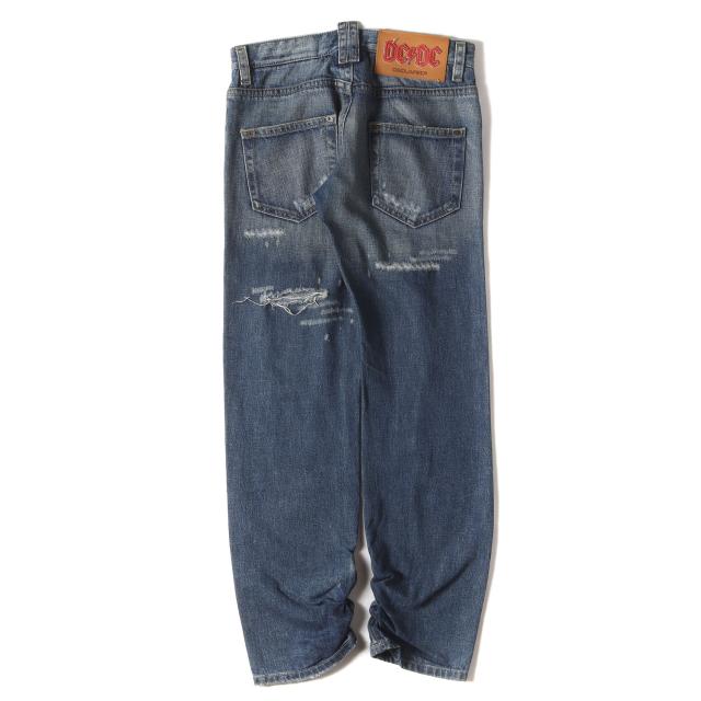 良品▼イタリア製 正規品 ディースクエアード DSQUARED2 ロゴワッペン ボタンフライ ダメージ・ペイント加工 デニムパンツ インディゴ 44 ディースクエアード（DSQUARED2） イタリア製革靴 黒 42
