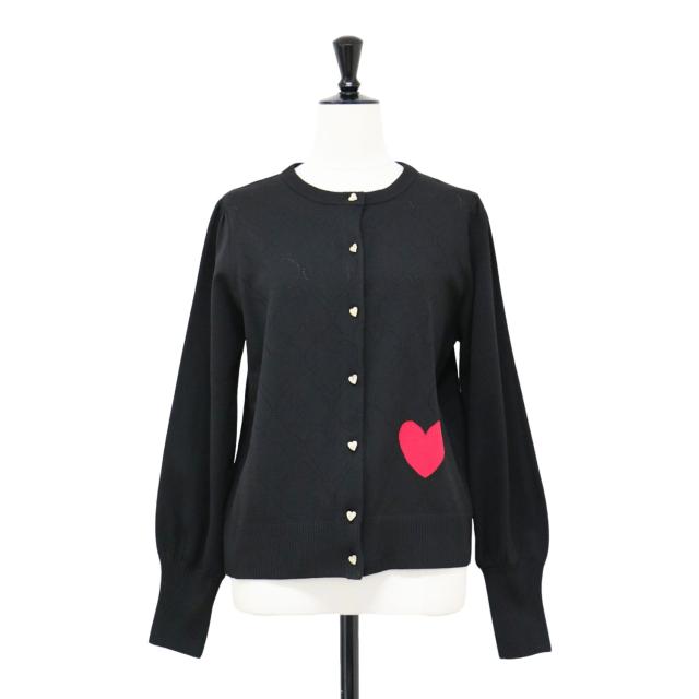 OfSTYLE オブスタイル  カーディガン ブラック 黒 サイズ:38 M / I wonder if... ハート柄 透かし編み ニット / クルーネック 長袖 ミラノリブ / トップス セーター【レディース】【K4469】