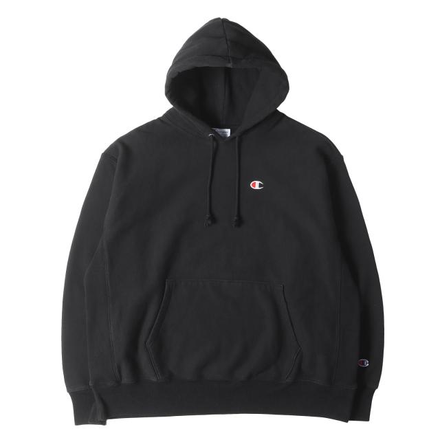 Champion チャンピオン パーカー サイズ:2XL / US企画 目付き リバースウィーブ スウェット パーカー / ブラック 黒 / トップス フーディー プルオーバー【メンズ】【中古】【K4470】