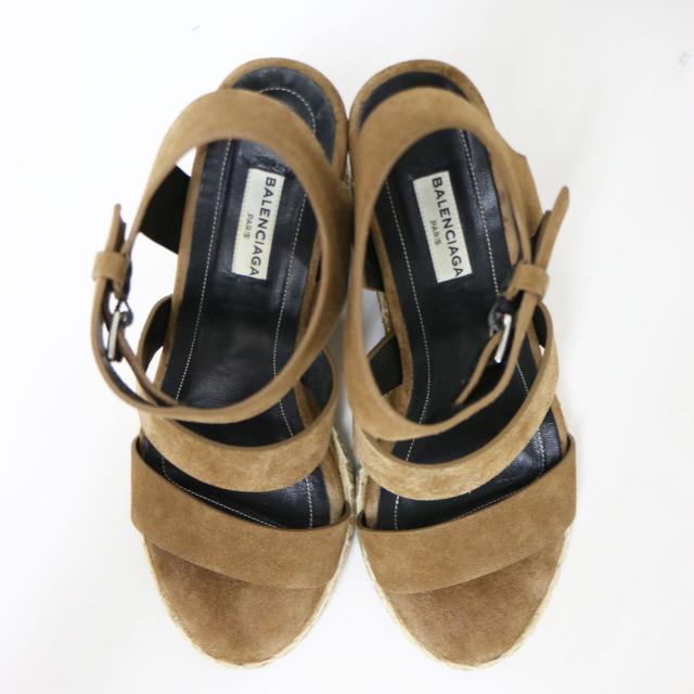 BALENCIAGA バレンシアガ サンダル ブラウン サイズ:38(25.0cm) / ヌバック ウエッジソール サンダル / ストラップ ベルト ジュート / スペイン製 / ブランド シューズ 靴【レディース】【中古】【K4470】