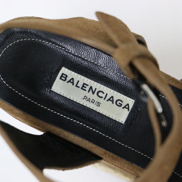 BALENCIAGA バレンシアガ サンダル ブラウン サイズ:38(25.0cm) / ヌバック ウエッジソール サンダル / ストラップ ベルト ジュート / スペイン製 / ブランド シューズ 靴【レディース】【中古】【K4470】
