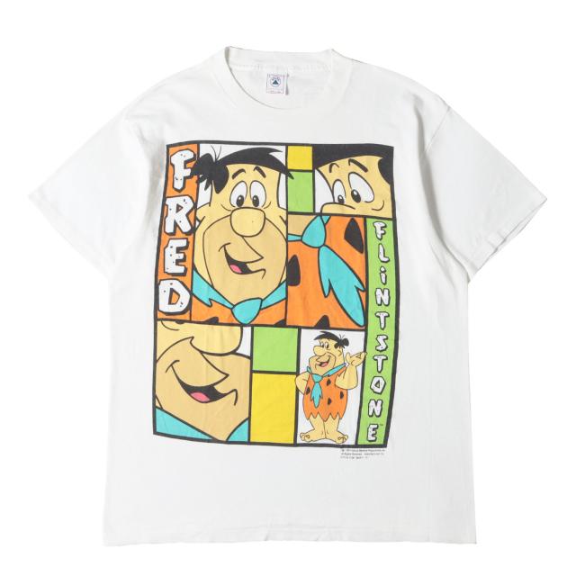 90s - 00s ヴィンテージ古着 Tシャツ サイズ:L / 90s アニメ フレッド・フリントストーン クルーネック Tシャツ (DELTAボディ / USA製) / ホワイト 白 / トップス カットソー 半袖 / 90年代 ヴィンテージ 古着【メンズ】【中古】【K4472】