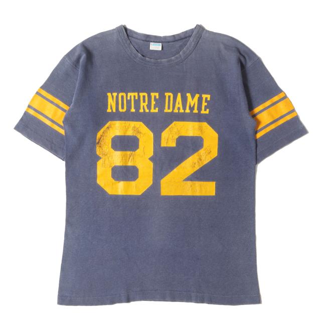 【雰囲気抜群 ビッグサイズ】Champion vintage チャンピオン ヴィンテージ Tシャツ サイズ:XL / 70s バータグ カレッジ フットボール Tシャツ (ノートルダム大学モデル) / ネイビー 紺 / トップス カットソー 半袖 / 70年代 古着【メンズ】【中古】【K4472】