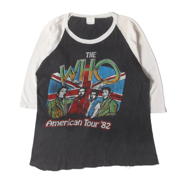 Vintage Music Item / 80s The Who American Tour 82 ラグラン 7分袖 Tシャツ / ブラック ホワイト / サイズ:詳細参照(L位) / 80年代 ヴィンテージ 古着 / ロックT バンドT【メンズ】【中古】【K4474】