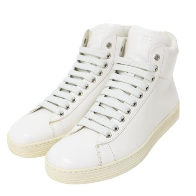 TOM FORD トムフォード スニーカー オフホワイト 白 サイズ:37 1/2 24.5cm / レザー ハイカット スニーカー / レースアップ ロゴ / シューズ 靴 / イタリア製【レディース】【中古】【新品同様】【K4476】