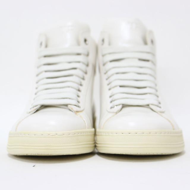 TOM FORD トムフォード スニーカー オフホワイト 白 サイズ:37 1/2 24.5cm / レザー ハイカット スニーカー / レースアップ ロゴ / シューズ 靴 / イタリア製【レディース】【中古】【新品同様】【K4476】