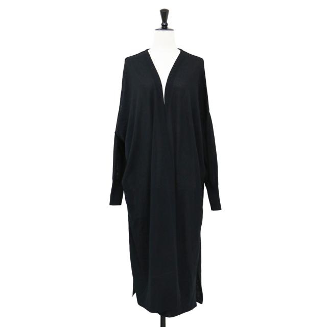MUSE de Deuxieme Classe ミューズ ドゥ ドゥーズィエムクラス カーディガン ブラック 黒 サイズ:FREE / Vネック ロング カーディガン / Shake code ガウン ニット 長袖 スリット コットン / 上着 羽織り / 日本製【レディース】【中古】【K4479】