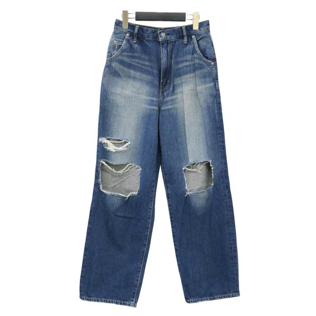 HYSTERIC GLAMOUR ヒステリックグラマー パンツ ブルー サイズ:25(S) / KC加工 ワイド デニムパンツ / ハイウエスト ダメージ加工 コットン / 日本製 / ボトムス ジーンズ ジーパン【レディース】【中古】【K4480】