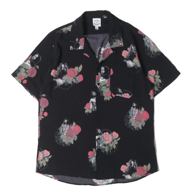 BORN X RAISED ボーン アンド レイズド シャツ サイズ:L / フォトコラージュ レーヨン アロハシャツ / ブラック 黒 / トップス ハワイアン カジュアル シャツ 半袖【メンズ】【中古】【K4484】