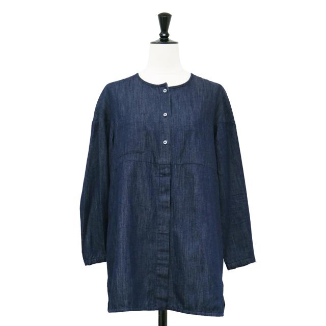 S Max Mara エス マックスマーラ シャツ インディゴ サイズ:36 S / ノーカラー デニム シャツ / ブラウス チュニック クルーネック 長袖 スリット / トップス【レディース】【中古】【K4483】