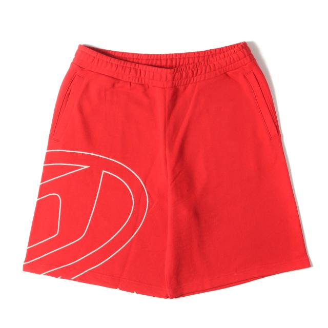 DIESEL ディーゼル パンツ サイズ:XL / 23SS OVAL D 刺繍 スウェット イージー ショート パンツ (P-CROW-MEGOVAL A09099) / 裏毛 / レッド / ボトムス ショーツ【メンズ】【中古】【美品】【K4486】