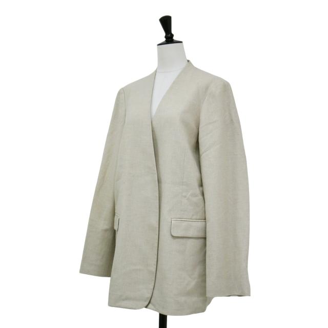 FRAMe WORK フレームワーク ジャケット ベージュ サイズ:38 M / 綿麻キャンバス ノーカラー ジャケット / ボタンレス コットン リネン / アウター 上着 羽織り / 日本製【レディース】【中古】【K4487】 FRAMe WORK フレームワーク ジャケット ベージュ サイズ:38 M / 綿麻