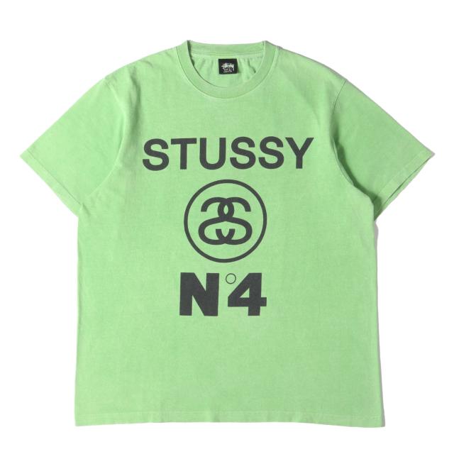 STUSSY ステューシー Tシャツ サイズ:L / 22SS ピグメントダイ加工 No.4ロゴ クルーネック Tシャツ / グリーン / USA製 / トップス カットソー 半袖【メンズ】【中古】【美品】【K4489】