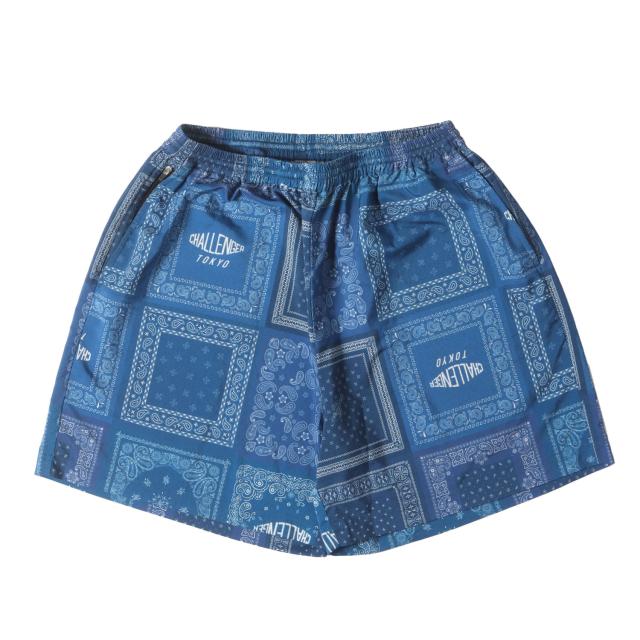 CHALLENGER チャレンジャー パンツ サイズ:L / 22SS バンダナ パッチワークプリント ショート パンツ (BANDANA SHORTS) / ネイビー 紺 / ボトムス ショーツ【メンズ】【中古】【美品】【K4489】