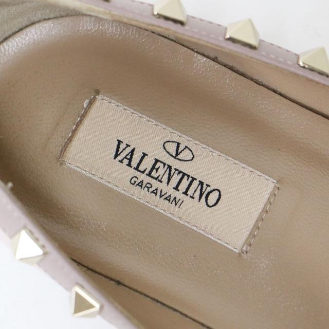 VALENTINO GARAVANI ヴァレンティノ ガラヴァーニ パンプス ピンク ゴールド サイズ:37(24.0cm) / ロックスタッズ フラット パンプス  /  ポインテッドトゥ エナメル レザー / イタリア製 / ブランド シューズ 靴【レディース】【中古】【K4492】