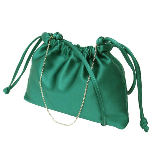 CELERI セルリ バッグ グリーン / 25春夏 サテン ミニ ポーチ / SATIN MINI POUCH ショルダーバッグ / 巾着型 肩掛け 斜め掛け / チェーン / ブランド カバン 【レディース】【中古】【K4493】
