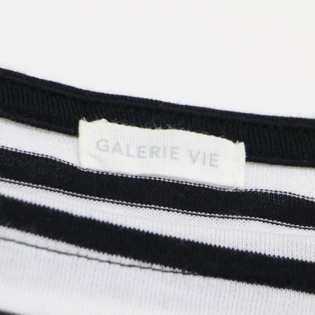 GALERIE VIE - GALERIE VIE ギャルリー ヴィー ニット ホワイト ブラック 白黒 サイズ:FREE / 24秋冬 パウダーコットン ワイド プルオーバー / ニット 7分袖 ボートネック ボーダー柄 ハイゲージ / トップス セーター【レディース】【中古】 GALERIE VIE ギャルリー ヴィー ニット ホワイト ブラック 白黒