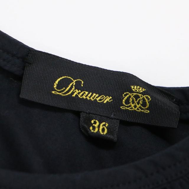 DRAWER ドゥロワー ブラウス ネイビー 紺 サイズ:36(S) / コットン ギャザースリーブ ブラウス / プルオーバー クルーネック 長袖 ボリュームスリーブ タック / 日本製 / トップス シャツ カットソー【レディース】【中古】【K4497】