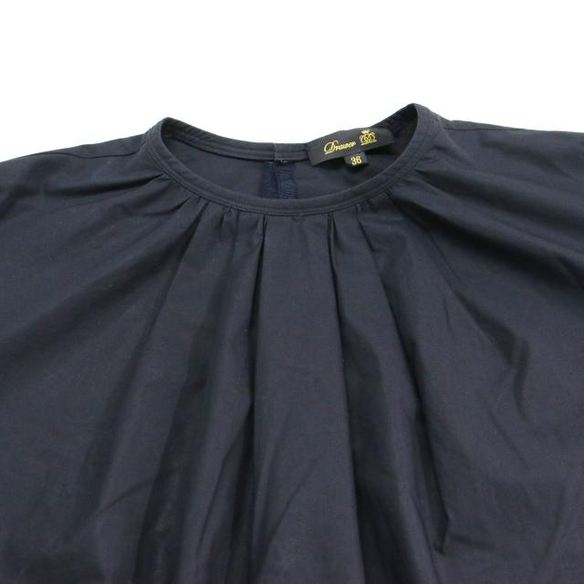 DRAWER ドゥロワー ブラウス ネイビー 紺 サイズ:36(S) / コットン ギャザースリーブ ブラウス / プルオーバー クルーネック 長袖 ボリュームスリーブ タック / 日本製 / トップス シャツ カットソー【レディース】【中古】【K4497】