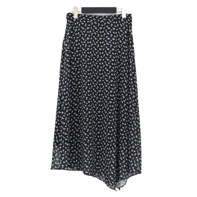 theory luxe セオリーリュクス スカート ブラック 黒 サイズ:38(M) / フラワーモチーフ ロングスカート / ミディ丈 ジャガード プリント アシンメトリー ヘム シフォン サイドジップ / ボトムス / 日本製【レディース】【中古】【K4497】 theory luxe セオリーリュクス スカート ブラック 黒 サイズ:38(M