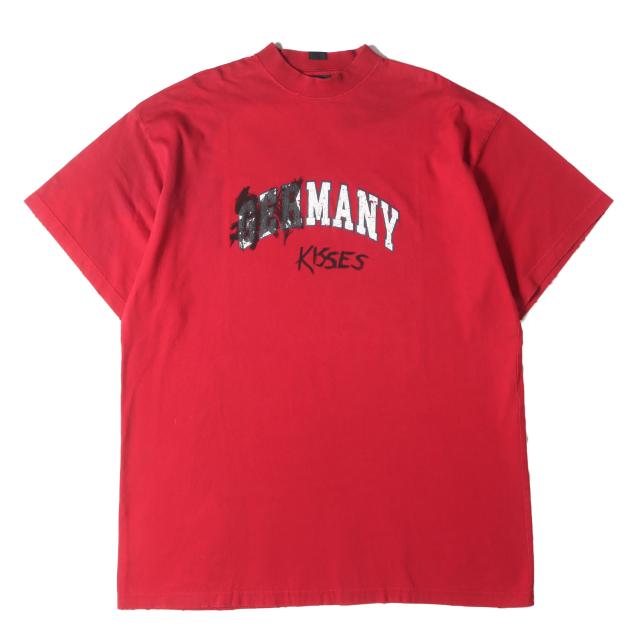BALENCIAGA バレンシアガ Tシャツ サイズ:3 / 23SS GERMANY KISSES ロゴ オーバーサイズ Tシャツ (739028) / レッド / トップス カットソー 半袖【メンズ】【中古】【K4459】