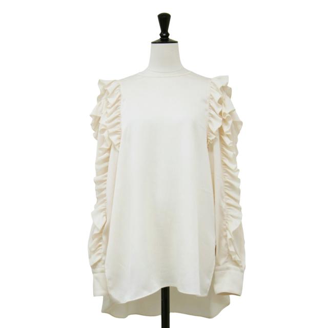 DOMELLE ドメル ブラウス アイボリー サイズ:9(FREE) / ラッフルスリーブ ブラウス / RUFFLE SLEEVE BLOUSE プルオーバー クルーネック 長袖 フリル / トップス シャツ カットソー【レディース】【中古】【K4499】