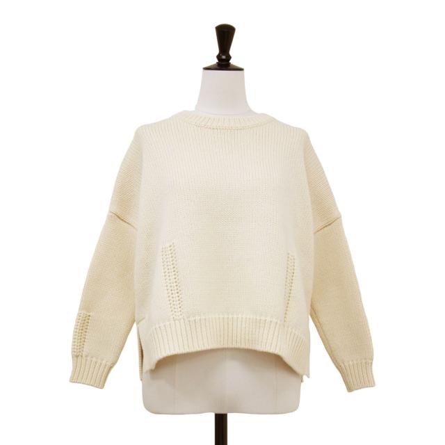 DEMYLEE デミリー ニット オフホワイト 白 サイズ:S / コットン ウール クルーネック ニット / プルオーバー ショート丈 長袖 ワイド ローゲージ / トップス セーター【レディース】【中古】【K4501】
