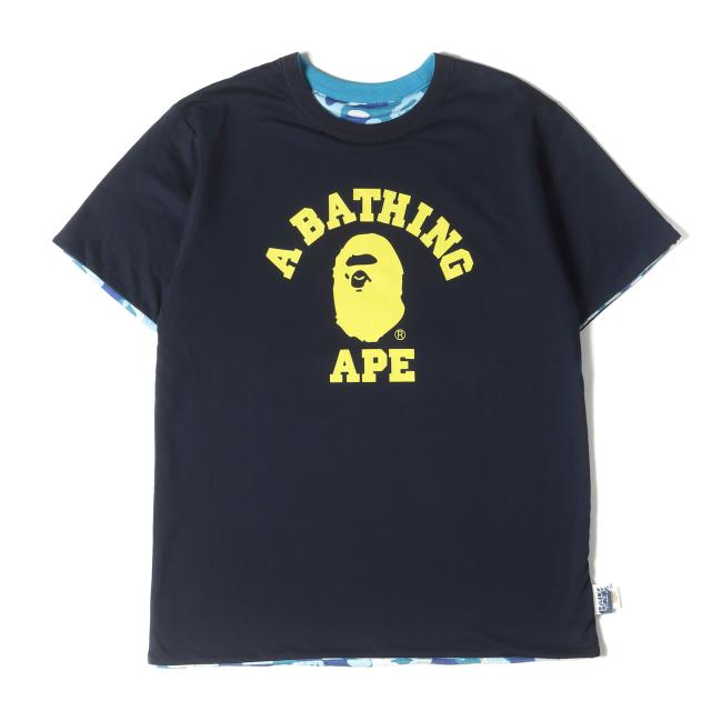 A BATHING APE ア ベイシング エイプ Tシャツ サイズ:詳細参照(L位) / 00s ニューABCカモ リバーシブル Tシャツ / ブルーカモ ネイビー / トップス カットソー 半袖【メンズ】【中古】【K4502】