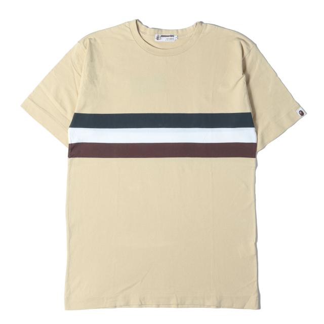 A BATHING APE ア ベイシング エイプ Tシャツ サイズ:L / 00s パネルボーダー クルーネック Tシャツ / ベージュ / トップス カットソー 半袖【メンズ】【中古】【K4502】